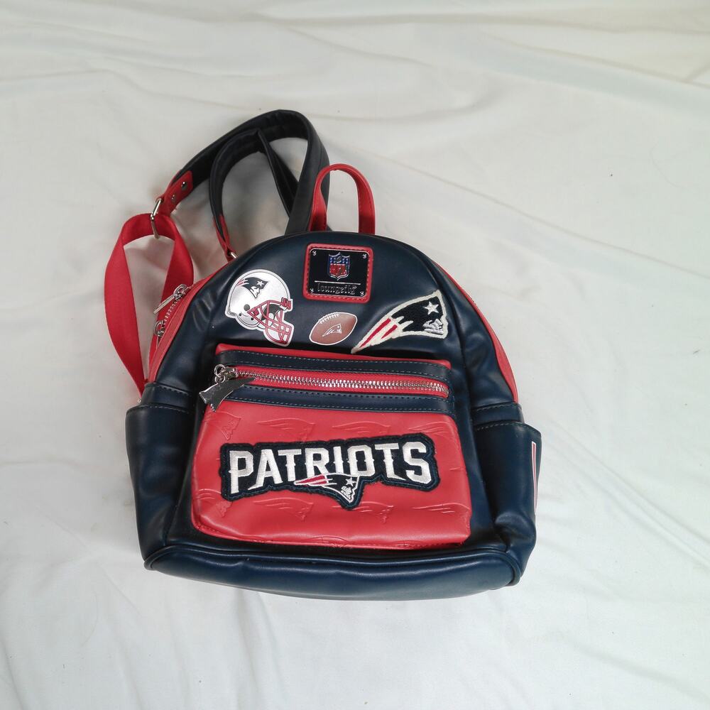 Loungefly NFL New England Patriots Patches Mini Backpack Navy Red NWT